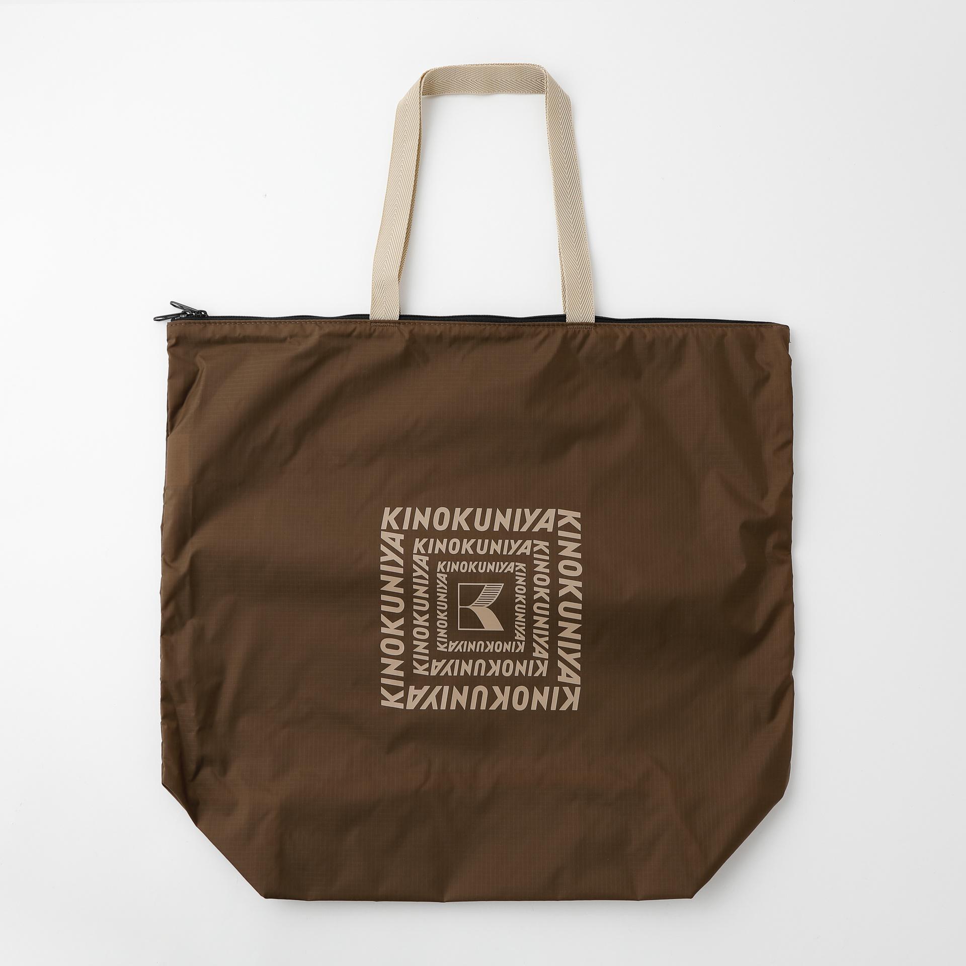 紀ノ国屋 ジップアップポケッタブルバッグ（ブラウン）