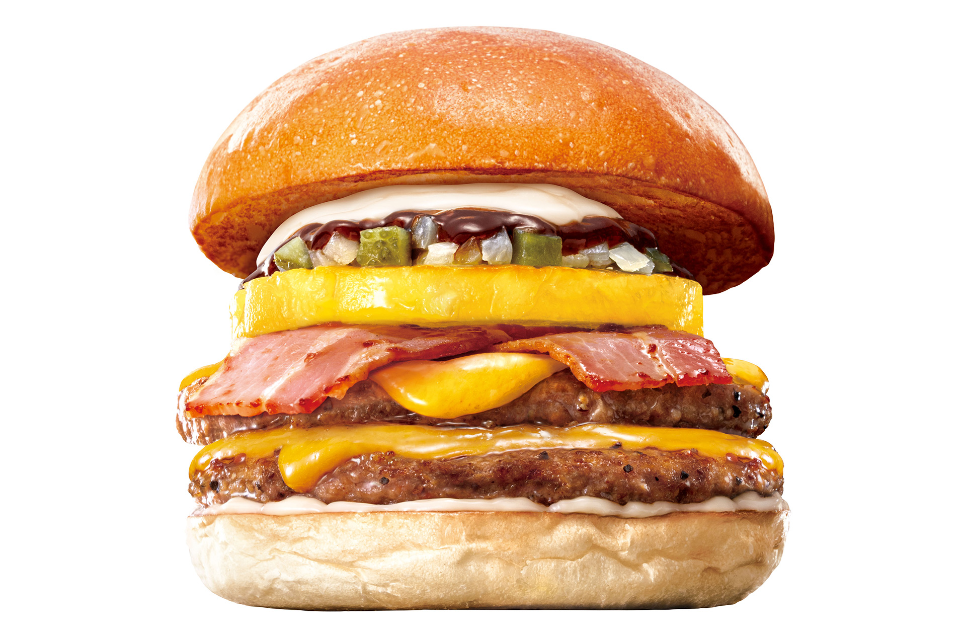 「ダブルBBQパイン絶品チーズバーガー」（840円）