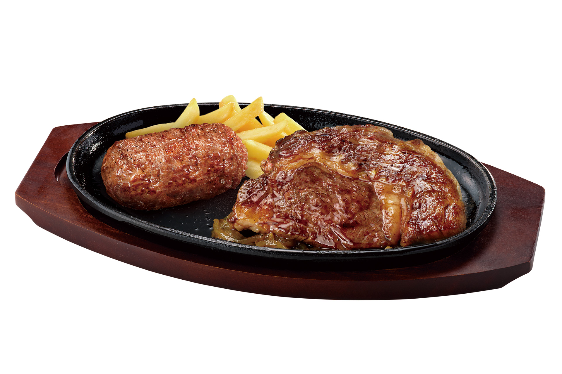 ブロンコおじさんのこだわり炭焼きがんこハンバーグ&炭焼き国産リブロースステーキ 300g（3498円）