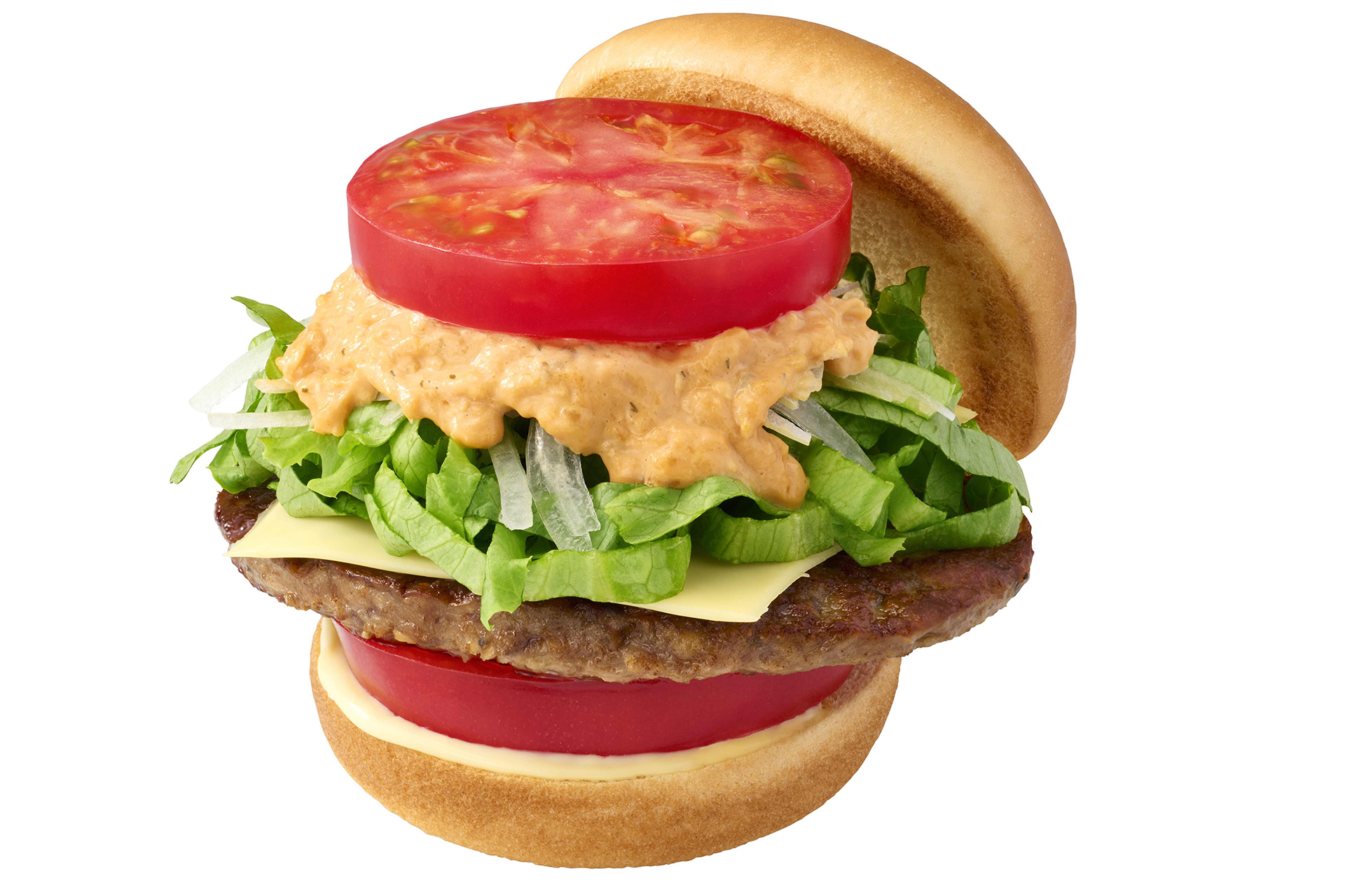 新とびきり 大盛りトマト モス野菜チーズバーガー（880円）