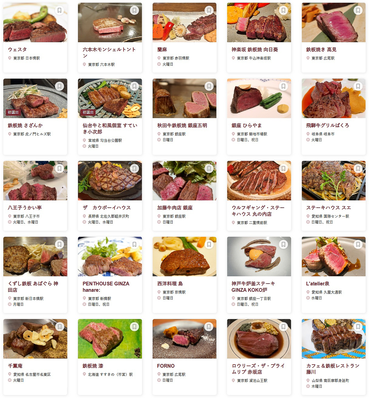 「食べログ ステーキ・鉄板焼き EAST 百名店 2025」に選ばれた100店