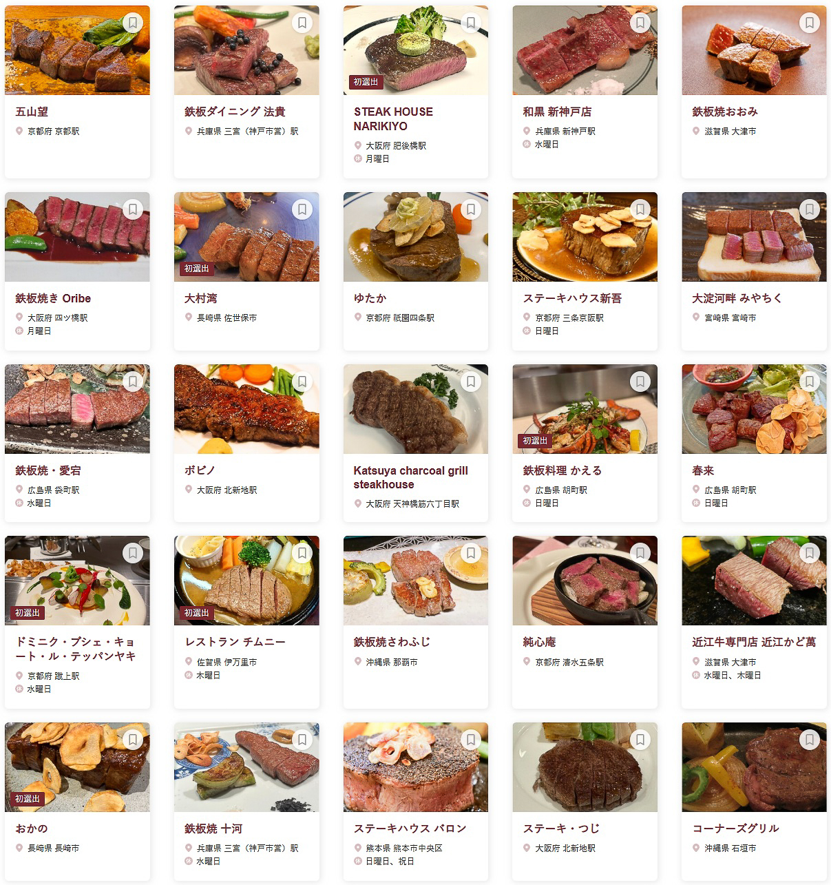 「食べログ ステーキ・鉄板焼き WEST 百名店 2025」に選ばれた100店