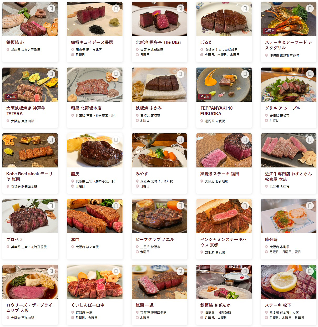 「食べログ ステーキ・鉄板焼き WEST 百名店 2025」に選ばれた100店