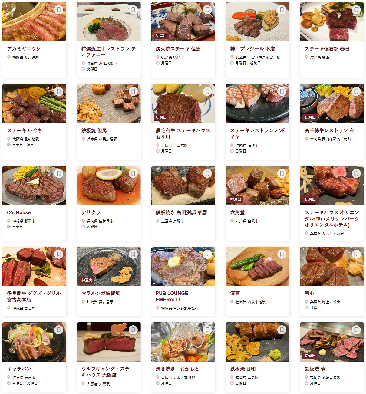 「食べログ ステーキ・鉄板焼き WEST 百名店 2025」に選ばれた100店