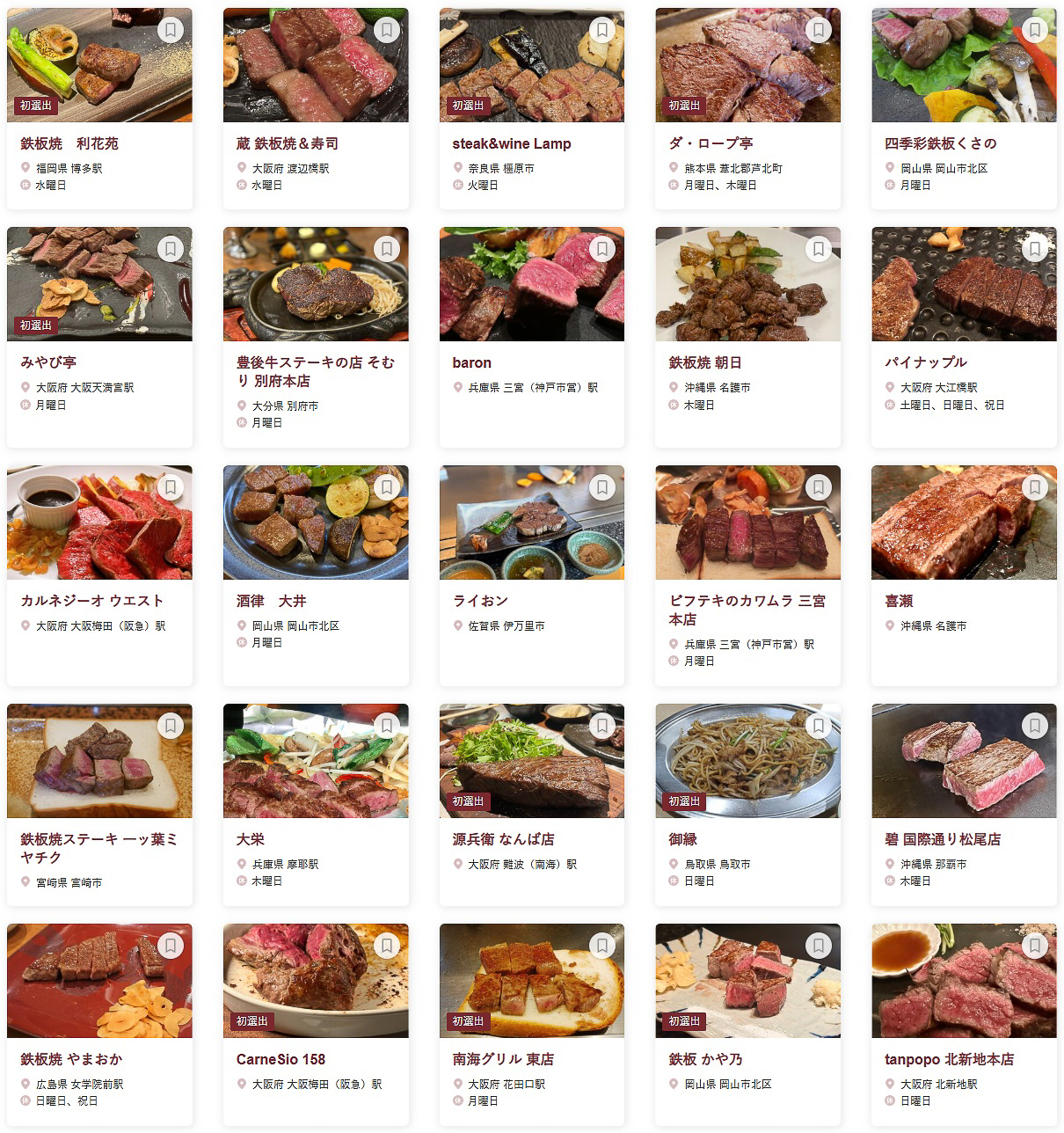 「食べログ ステーキ・鉄板焼き WEST 百名店 2025」に選ばれた100店