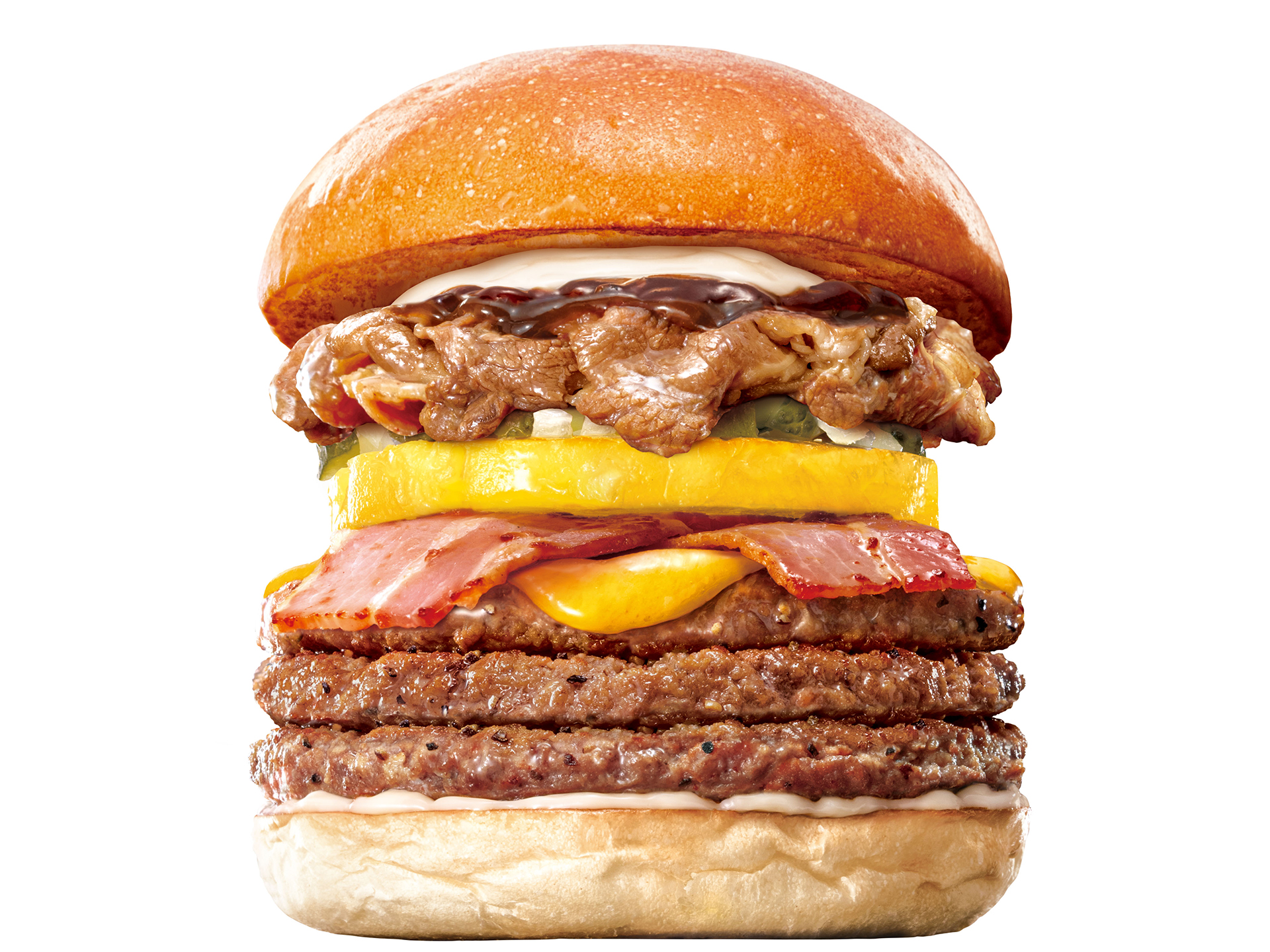 「キング牛カルビBBQパイン絶品チーズバーガー」（1290円）