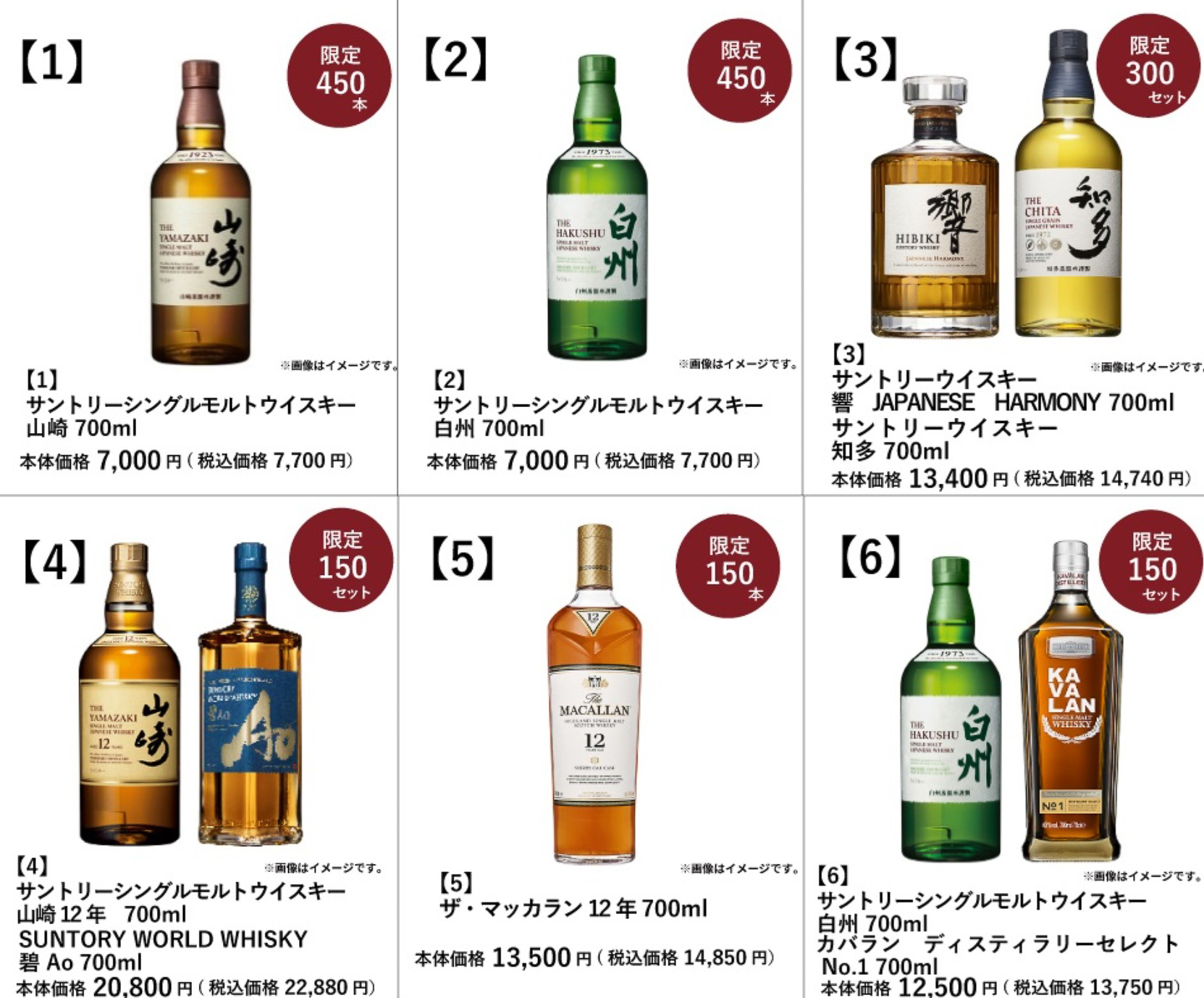 イオン・イオンスタイル「ウイスキー抽選販売」対象のウイスキー一覧