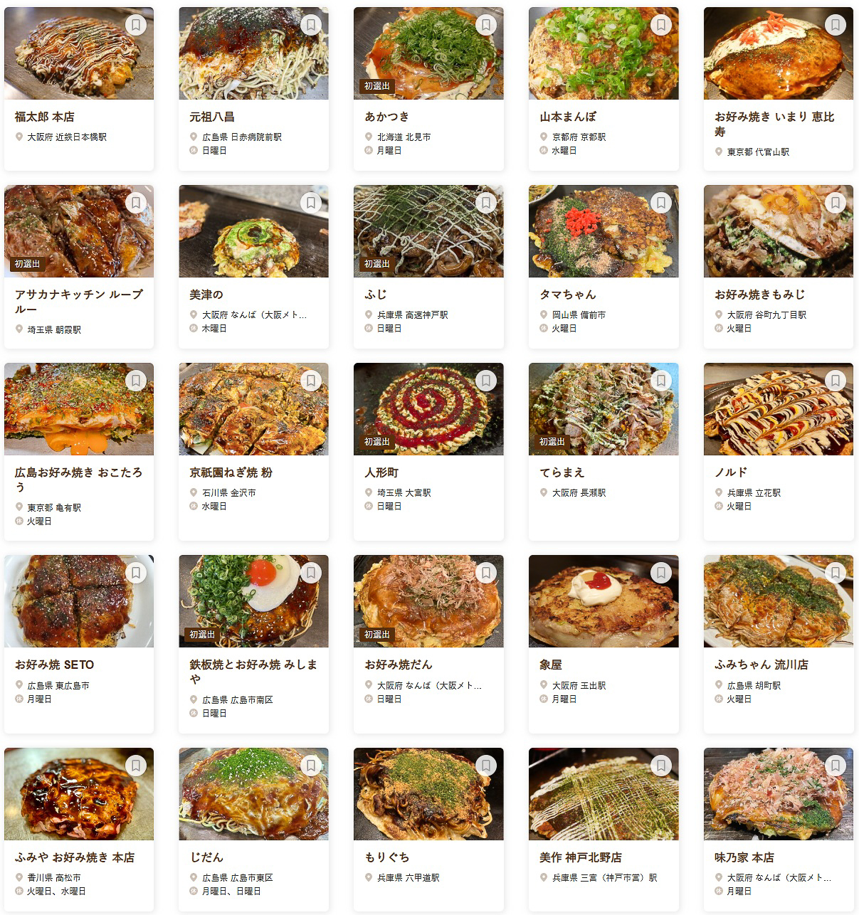 「食べログ お好み焼き 百名店 2025」に選ばれた100店舗