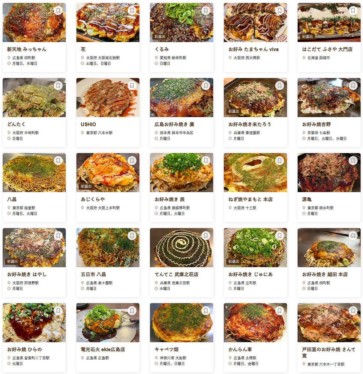 「食べログ お好み焼き 百名店 2025」に選ばれた100店舗