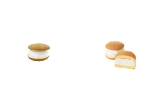 左が従来品、右がクリーム大盛！たっぷりクリームサンド（カスタード＆ホイップ）