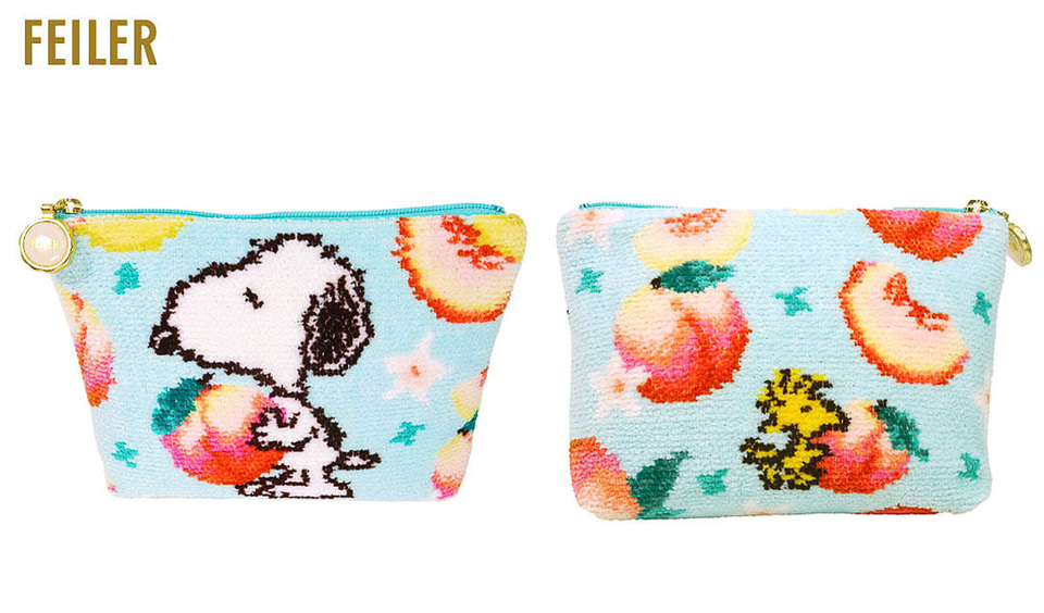 【新品未使用】フェイラー スヌーピー コラボ ポーチ PEANUTS×フェイラー、スヌーピーとピーチの涼しげデザインな