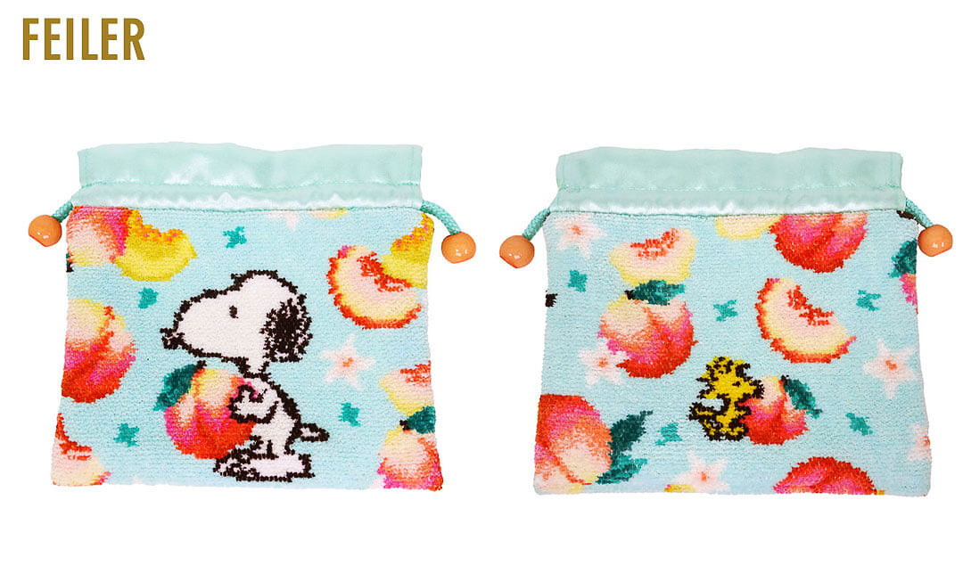 PEANUTS×フェイラー コラボ フリル付巾着 ピーチ