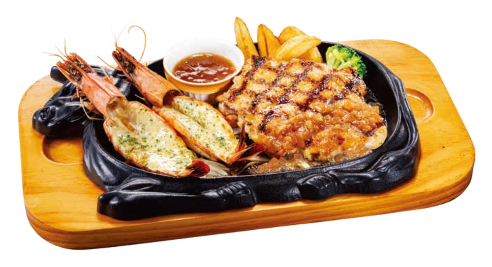 「殻付き海老の香味グリル＆グリルチキン」（1529円）