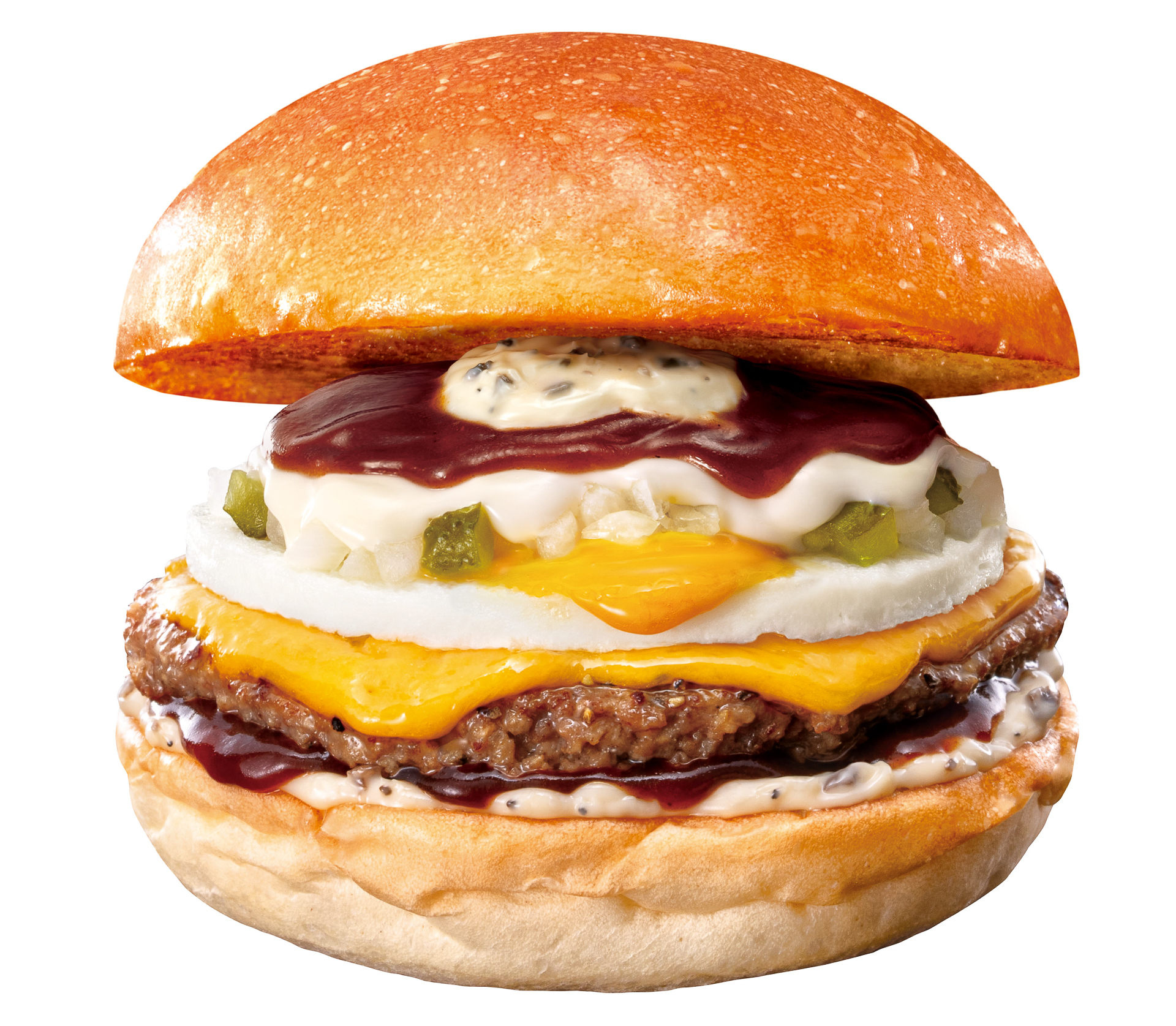「トリュフ薫る半熟月見 絶品チーズバーガー」（590円）