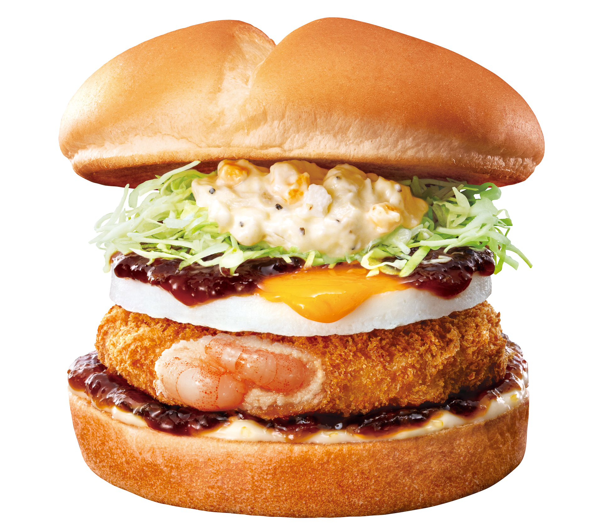 「和風半熟月見 エビバーガー」（590円）