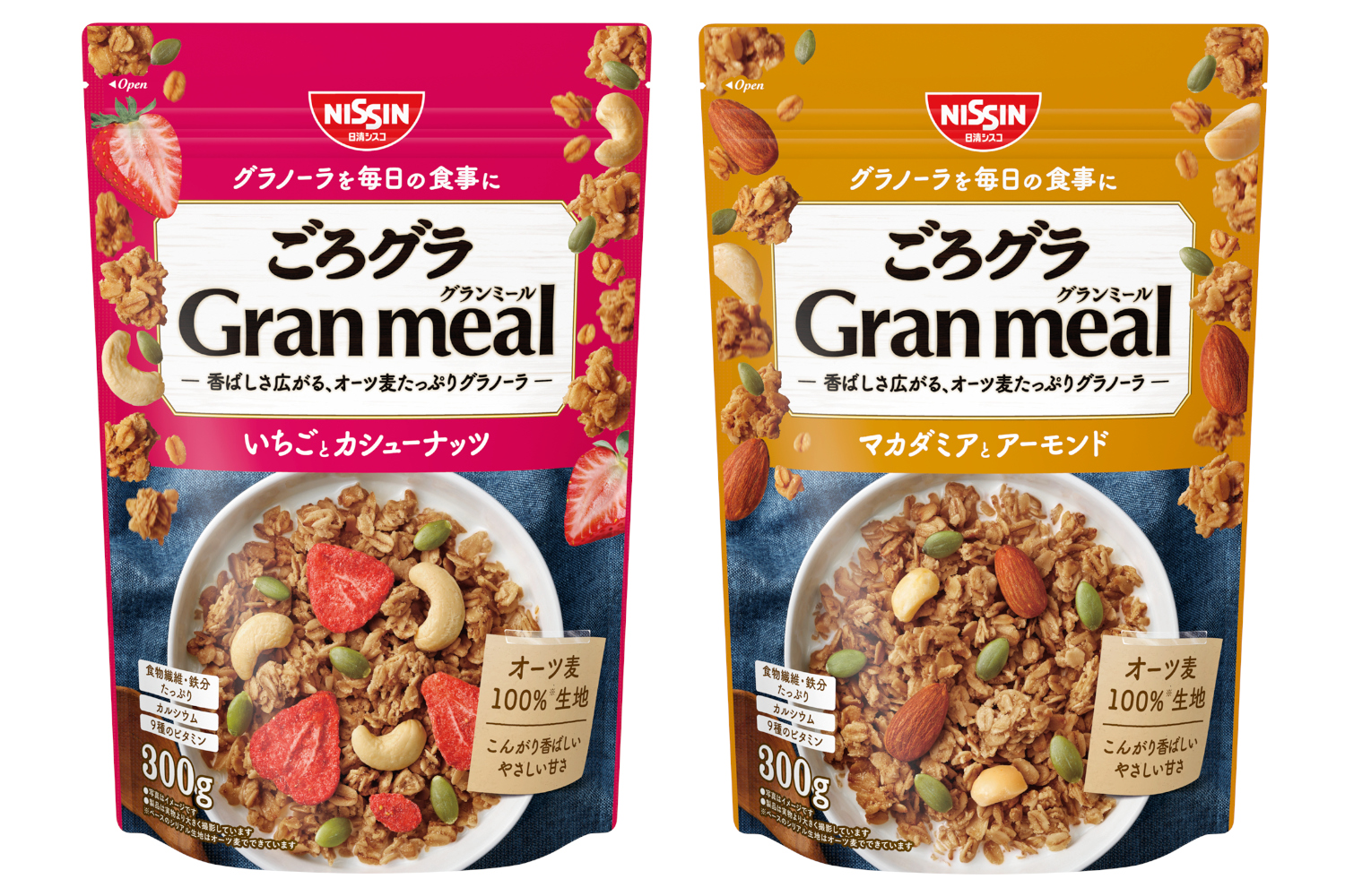 日清シスコ「ごろグラ Gran meal いちごとカシューナッツ/マカダミアとアーモンド」