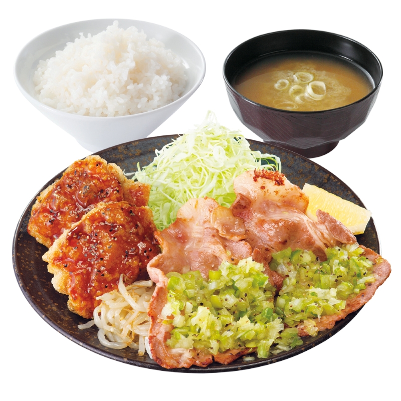 黒胡椒からあげとねぎ塩焼き定食