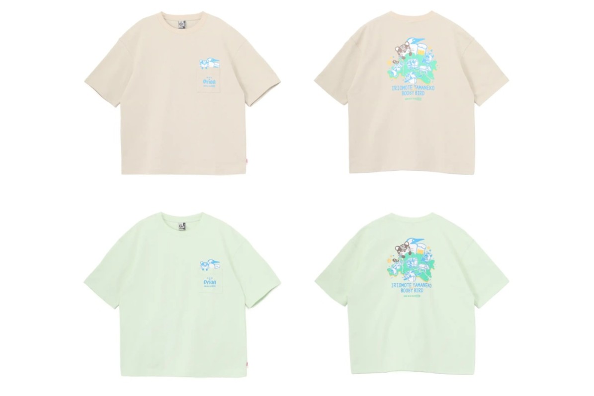 OWYCイリオモテヤマネコmeetsブービーバード ヘビーウェイトTシャツのグレージュ、パステルグリーン