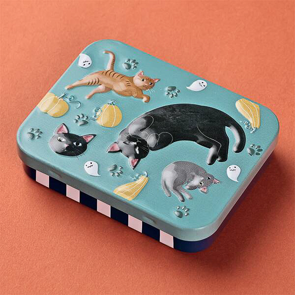 カルディコーヒーファーム「ハロウィンネコミニ缶」（ライトグリーン）