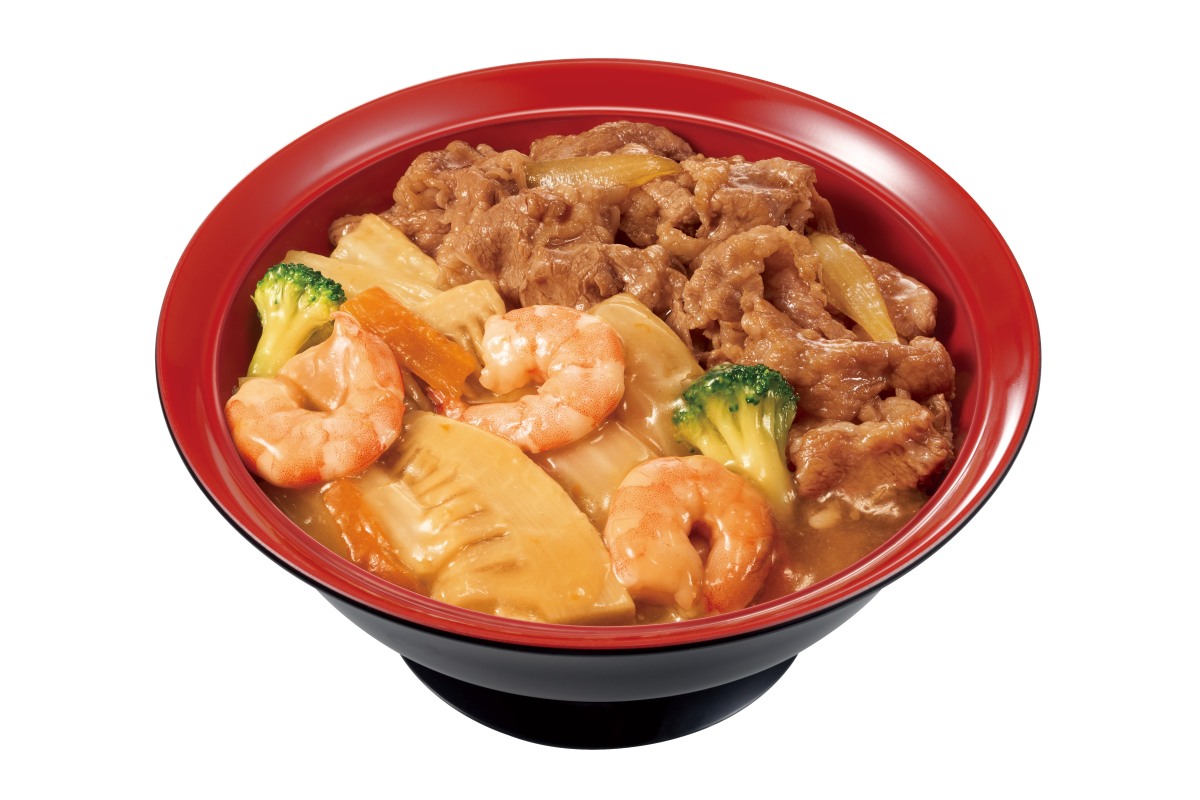 牛あいがけエビ中華丼