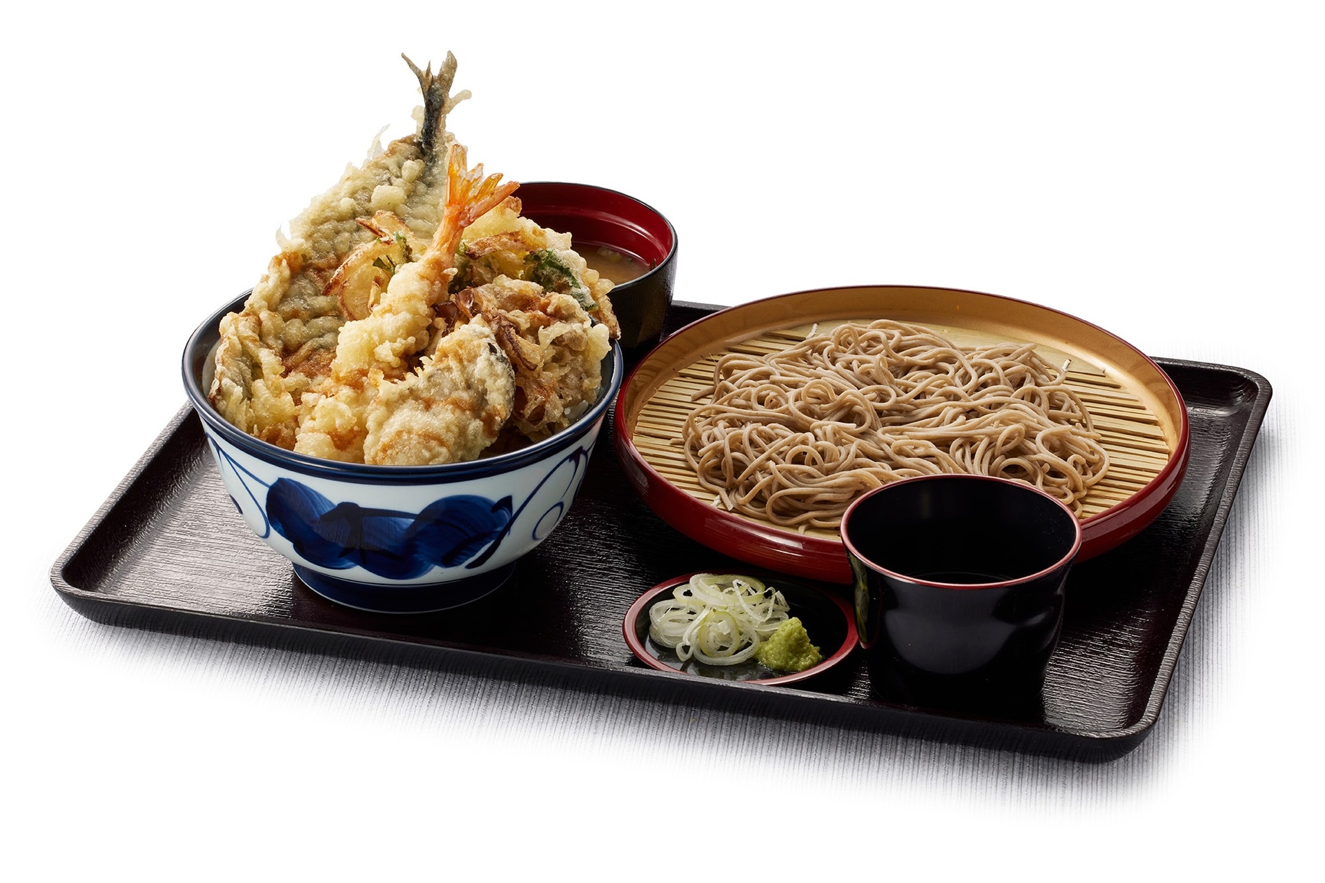 牡蠣と秋刀魚の秋天丼（小）藪そばサービスセット（みそ汁付）