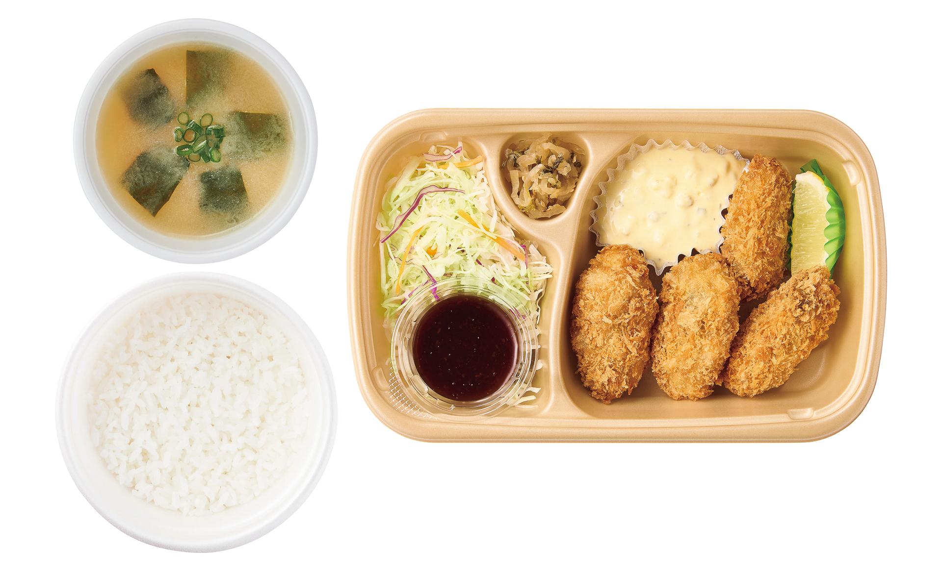 「［テイクアウト］かきフライ（4個）ごはん・みそ汁付」（1,090円）