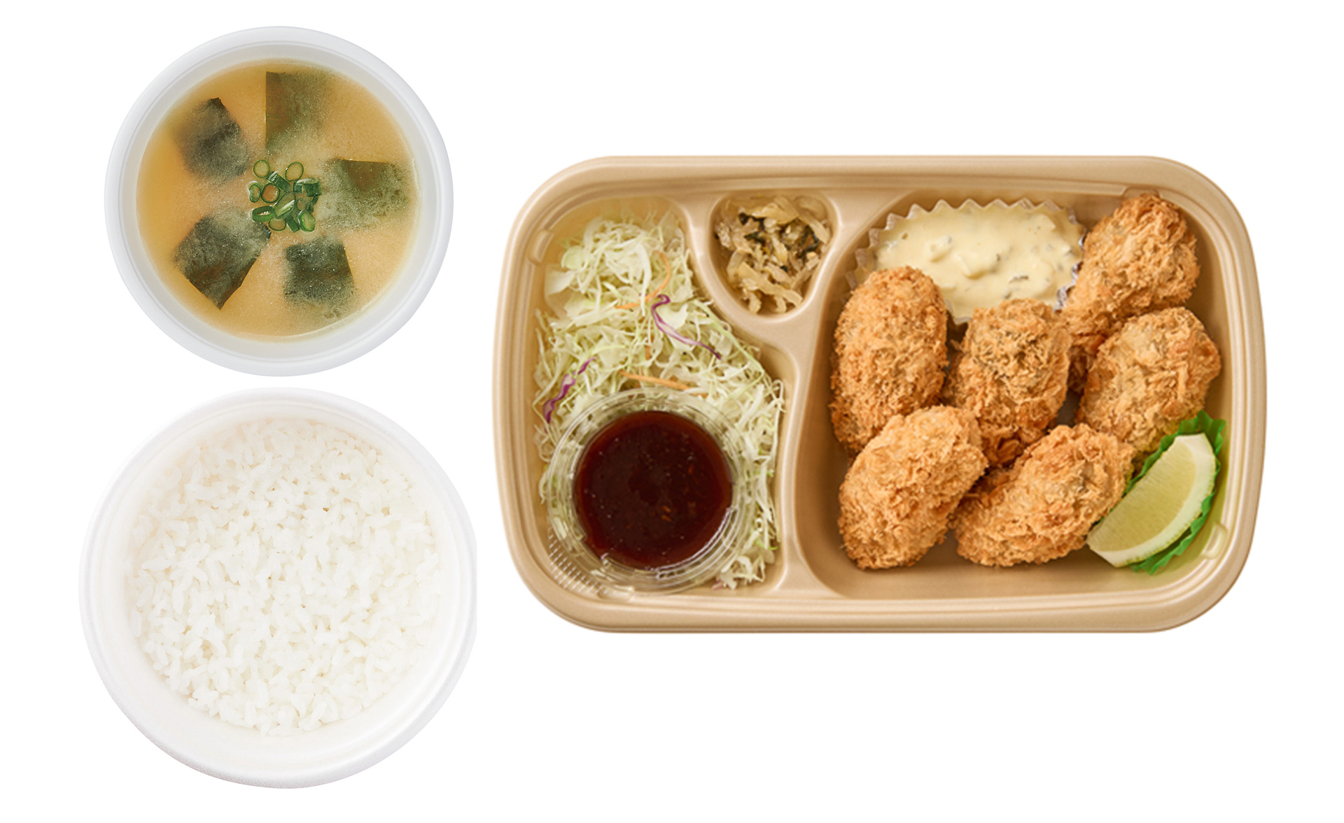 「［テイクアウト］かきフライ（6個）ごはん・みそ汁付」（1,390円）