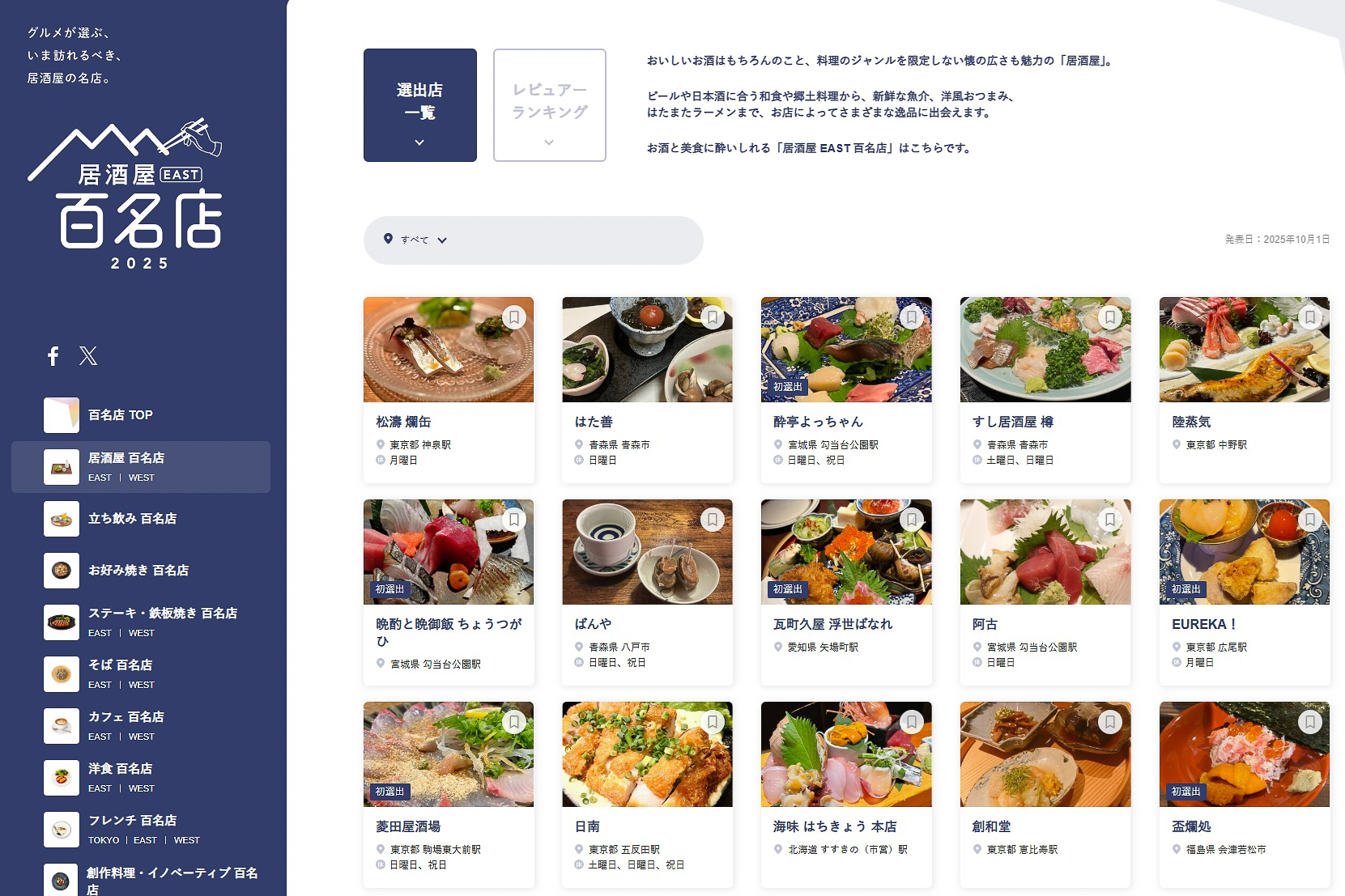 食べログ 居酒屋 百名店 2025