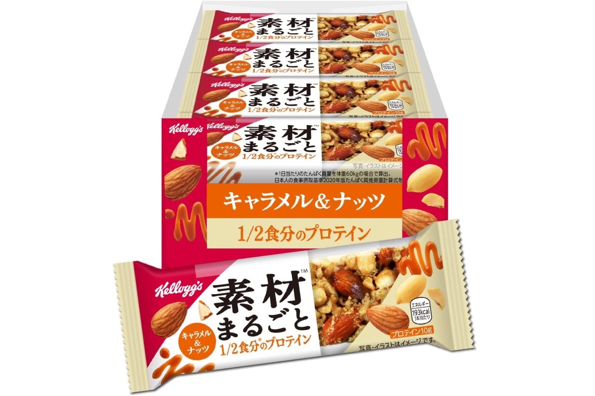Amazonで「ケロッグ 素材まるごとプロテインバー キャラメル＆ナッツ 12本セット」のセール