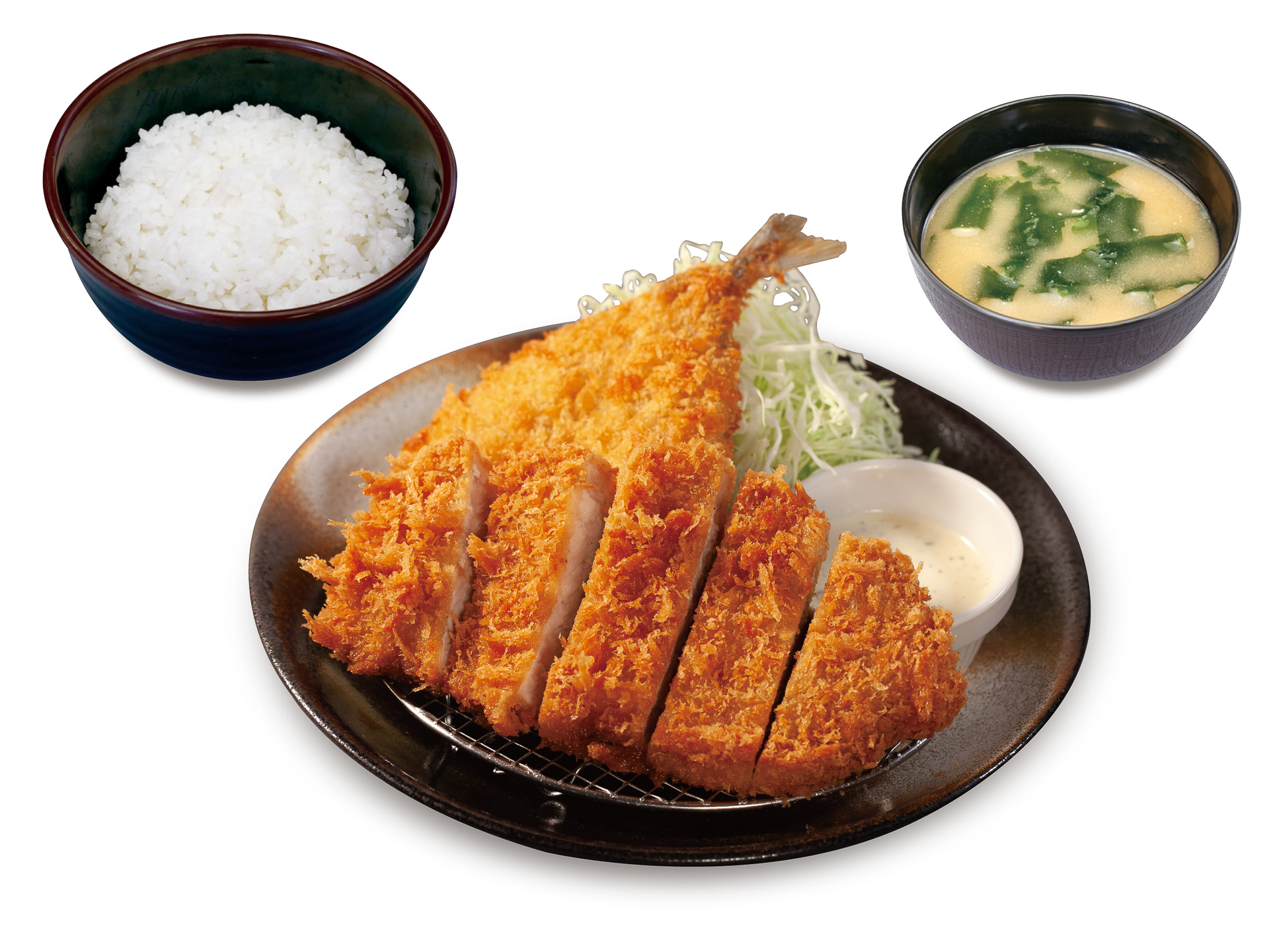 「ロースかつ＆アジフライ（1枚）定食」（990円→クーポン利用で880円）