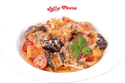 ベーコンと揚げ茄子・きのこのトマトクリームソース