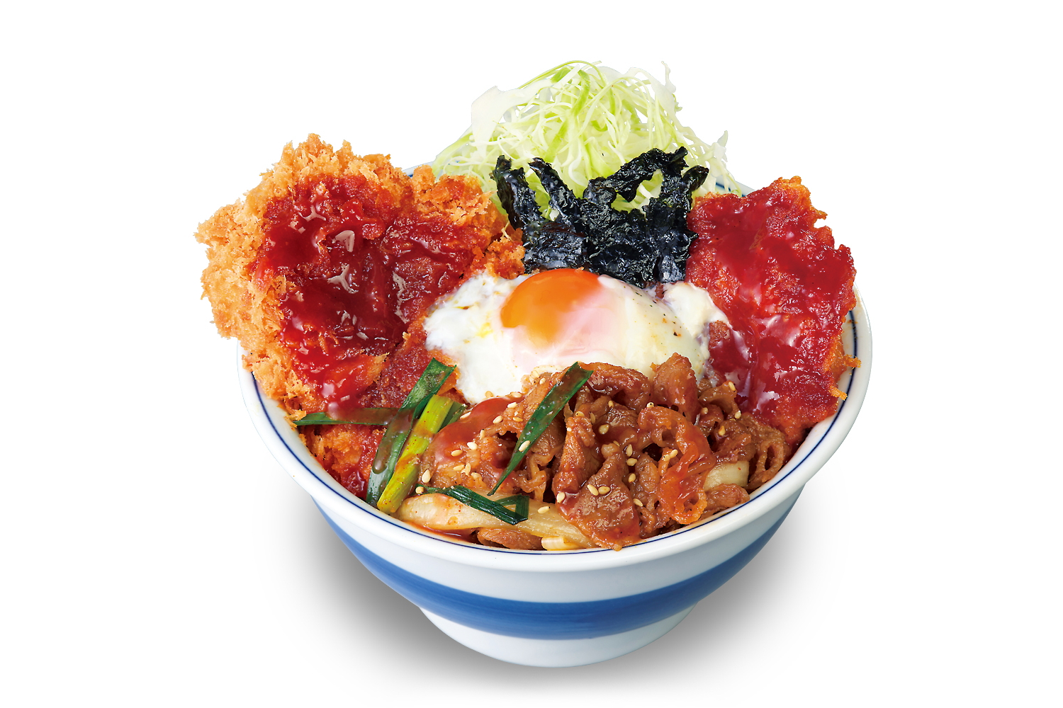 牛豚鶏のプルコギビビンカツ丼（温玉あり）