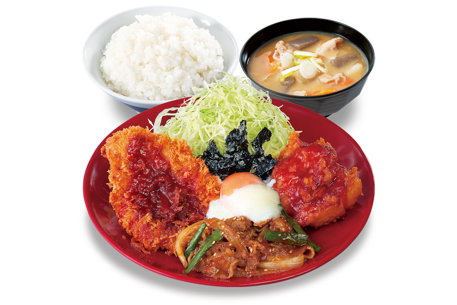 牛豚鶏のプルコギビビンカツ定食（温玉あり）