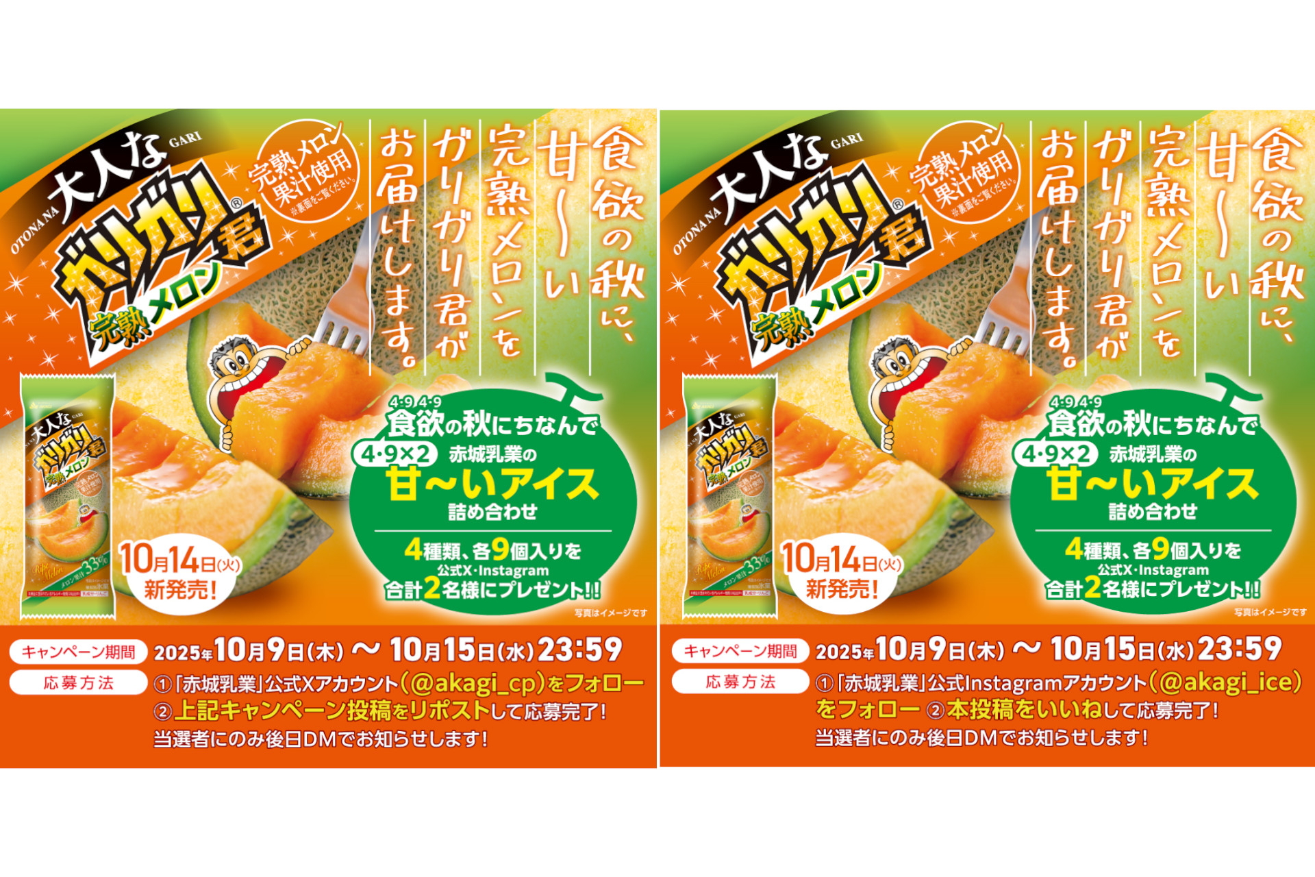 赤城乳業のアイスの詰め合わせが当たるキャンペーン。参加方法は公式XとInstagramからの2通り