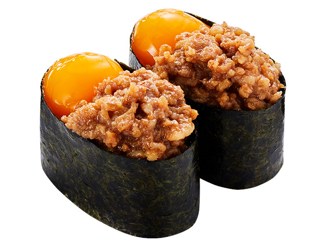 「卵黄牛しぐれ煮軍艦」（二貫160円～）