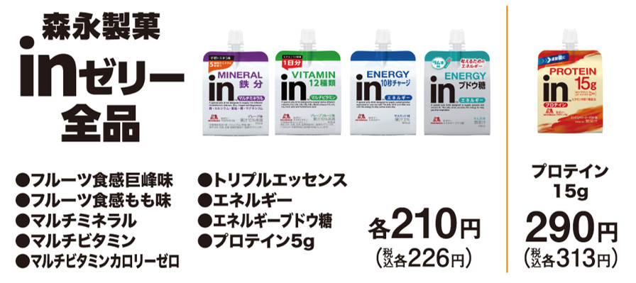 対象商品の森永製菓「inゼリー」各種