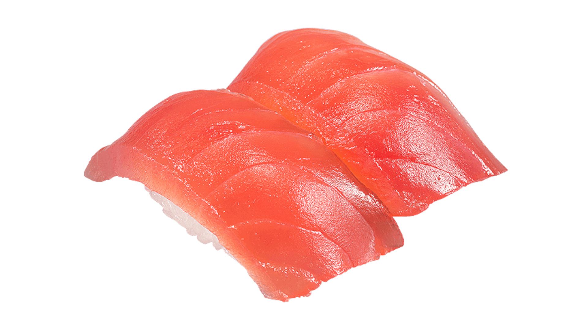 「まぐろ二貫」（110円）赤酢のコクが赤身の旨みを引き立てる