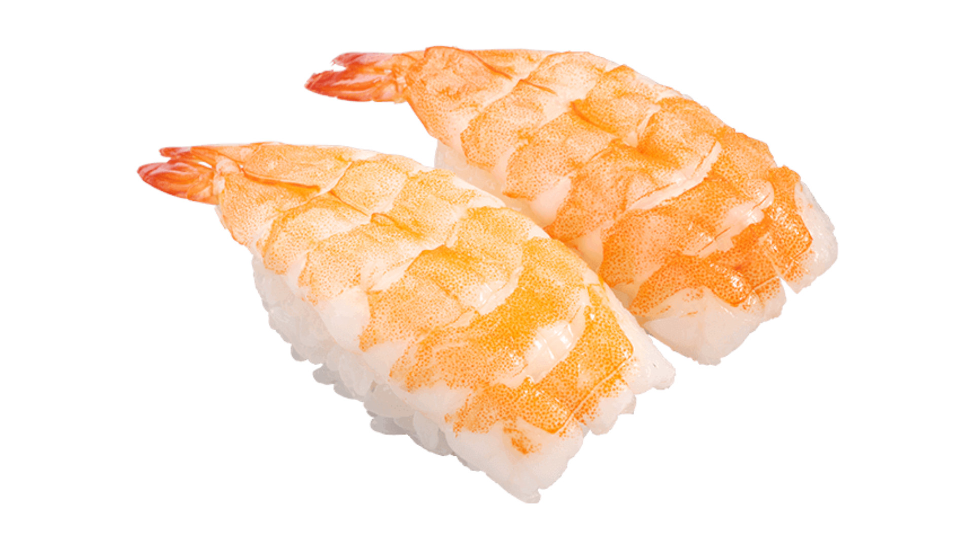 「えび二貫」（110円）えびのぷりぷり食感と甘みを赤酢が引き出す