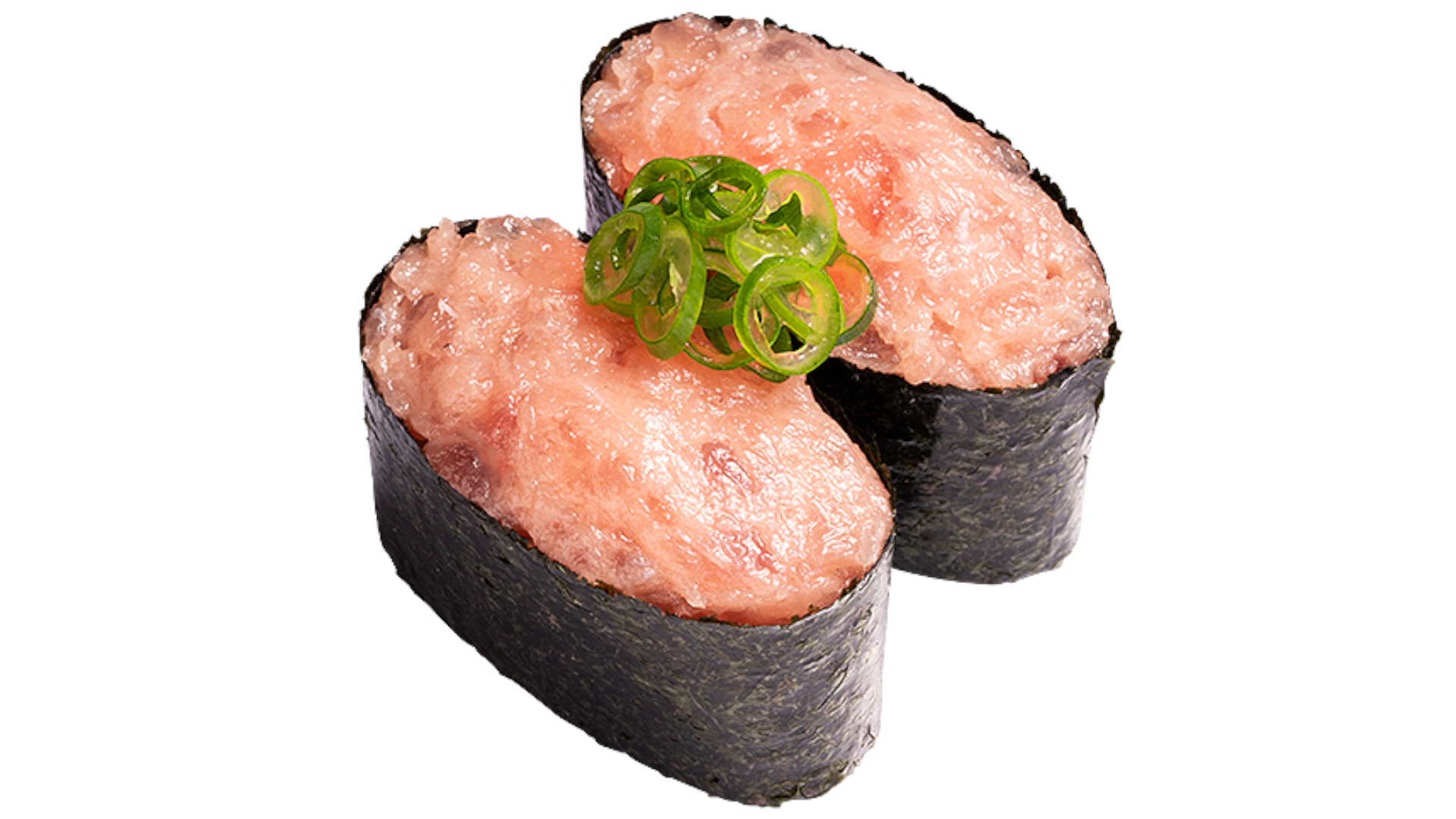 「ねぎとろ軍艦二貫」（110円）ねぎとろの旨みを赤酢のまろやかさが引き立てる