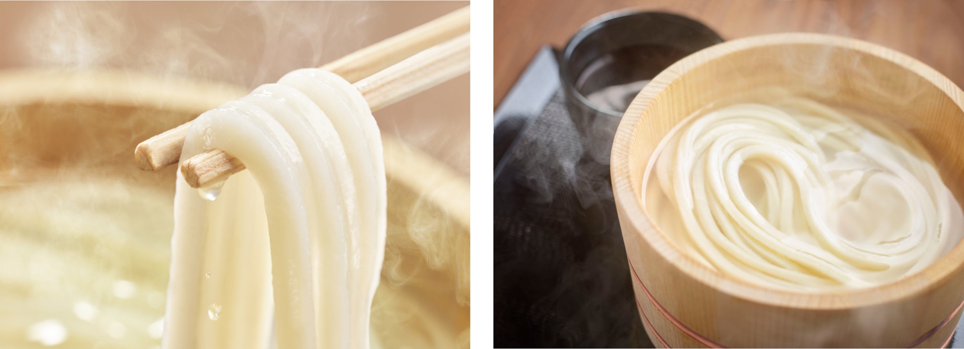 特別に配合した生地を使用したうどんを提供。「釜揚げうどん」で味わいたい