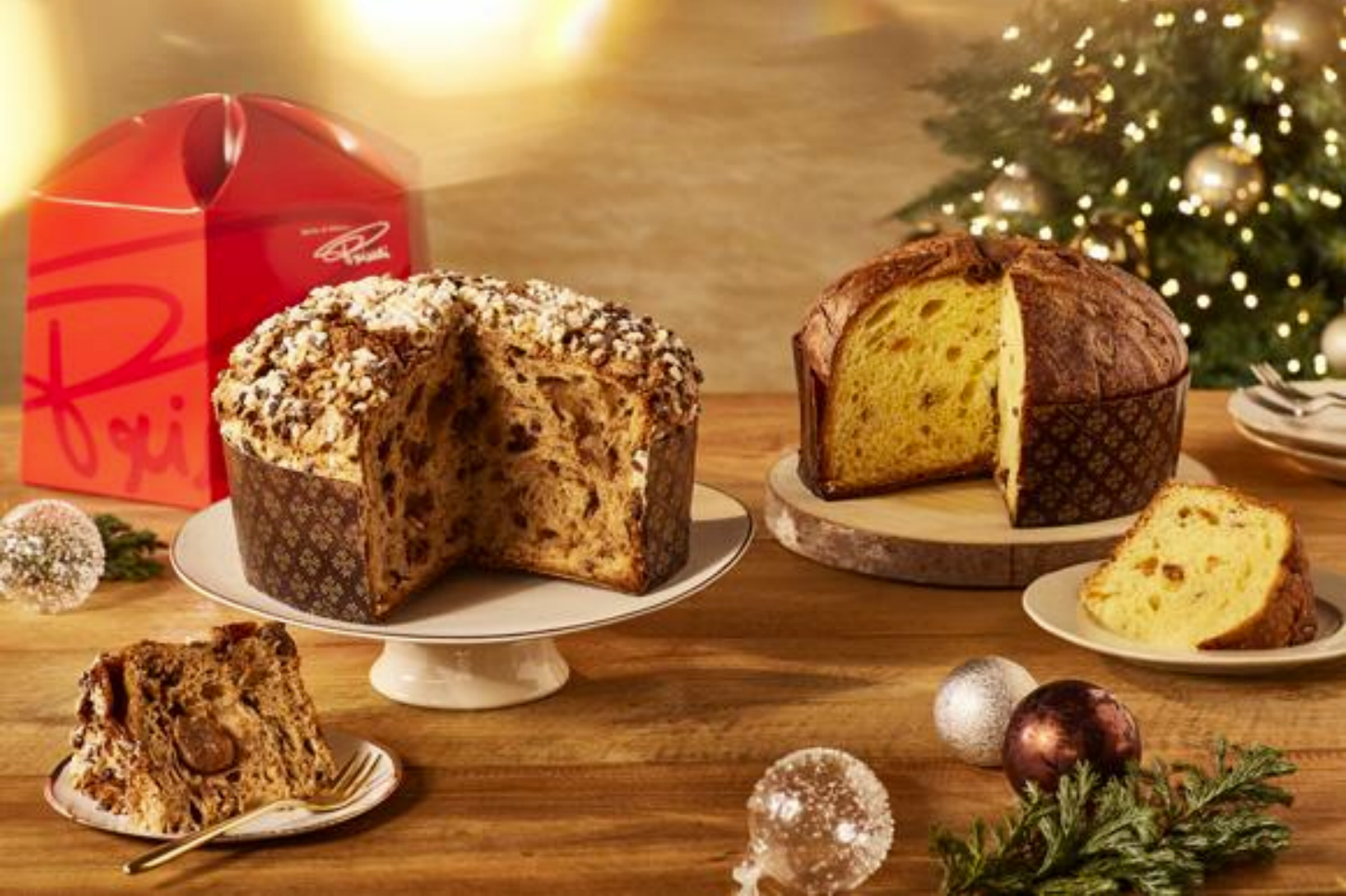 「パネトーネ チョコラート マローネ」（左）と「パネトーネ クラッシコ」（右）