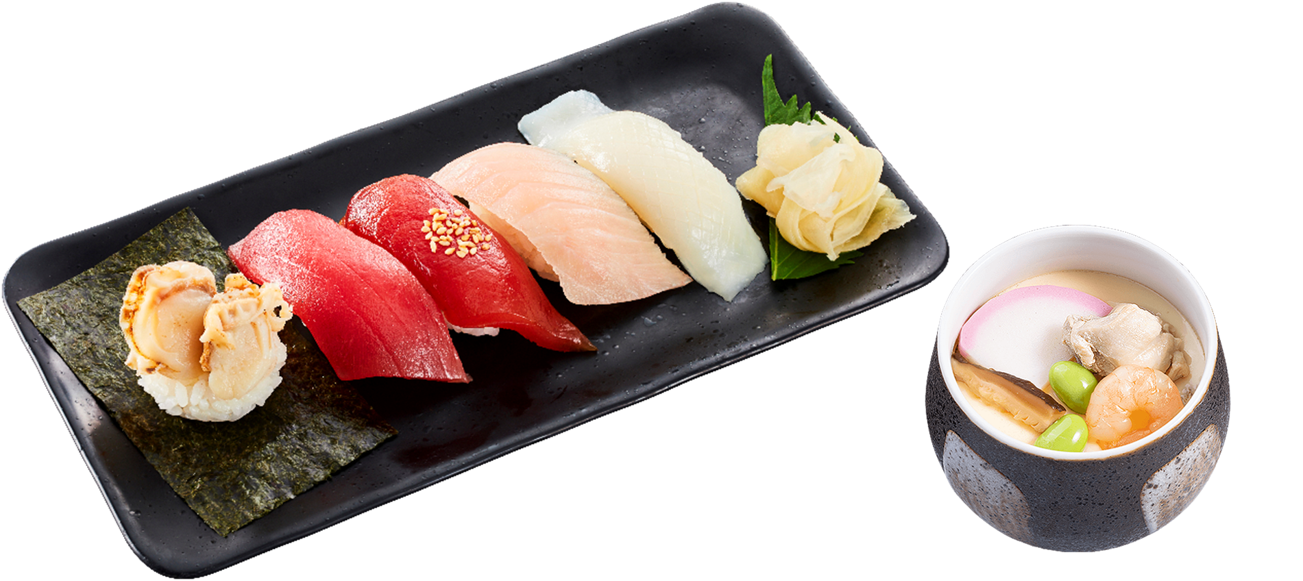 かっぱ寿司「旬ネタ！期間限定5貫セット 茶碗蒸し付き」