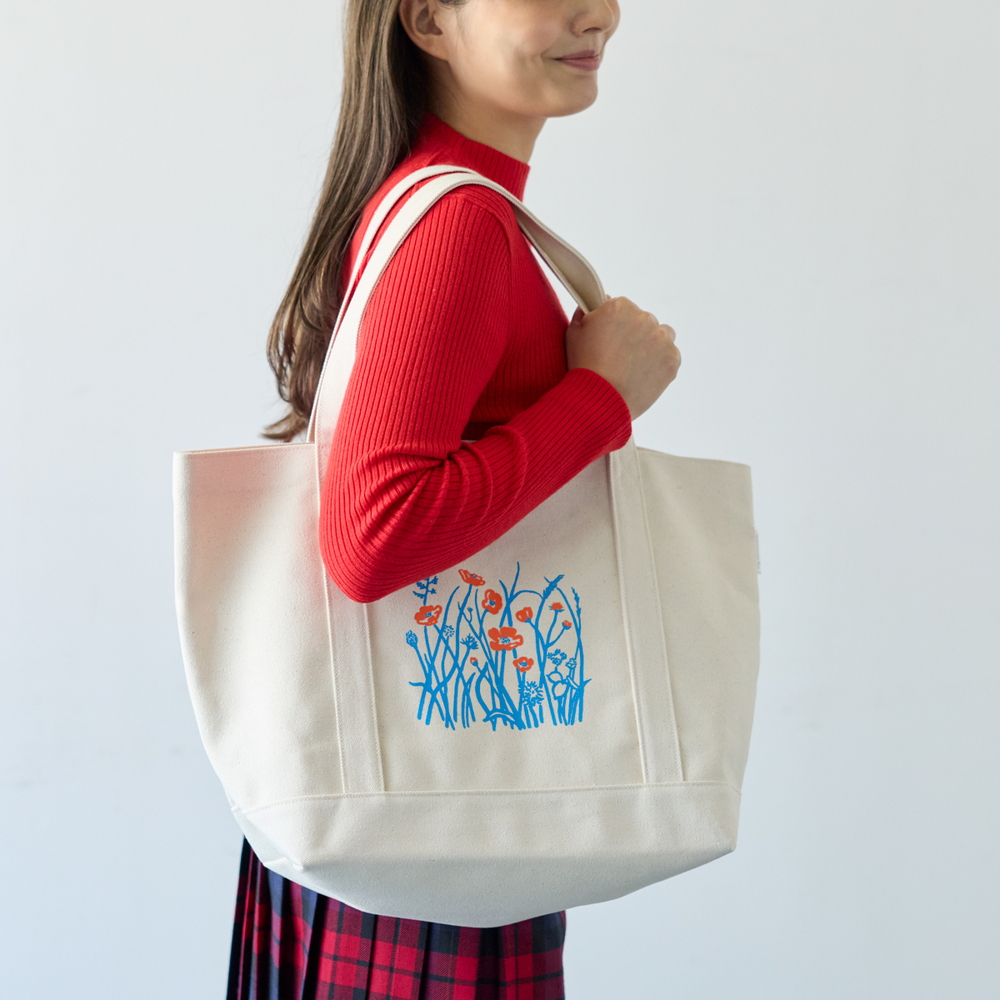 庭に咲く花や植物のイラストをあしらったオリジナルバッグ