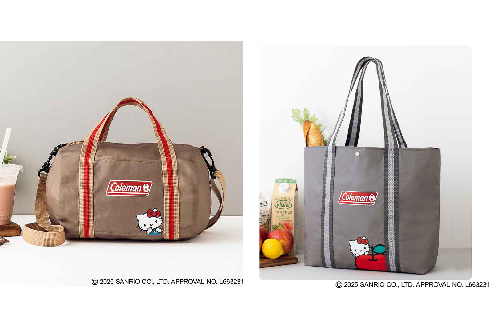 宝島社「InRed」の2025年12月号の付録は「コールマン」と「ハローキティ」コラボデザインのアイテム（右が12月号、左が12月号増刊）