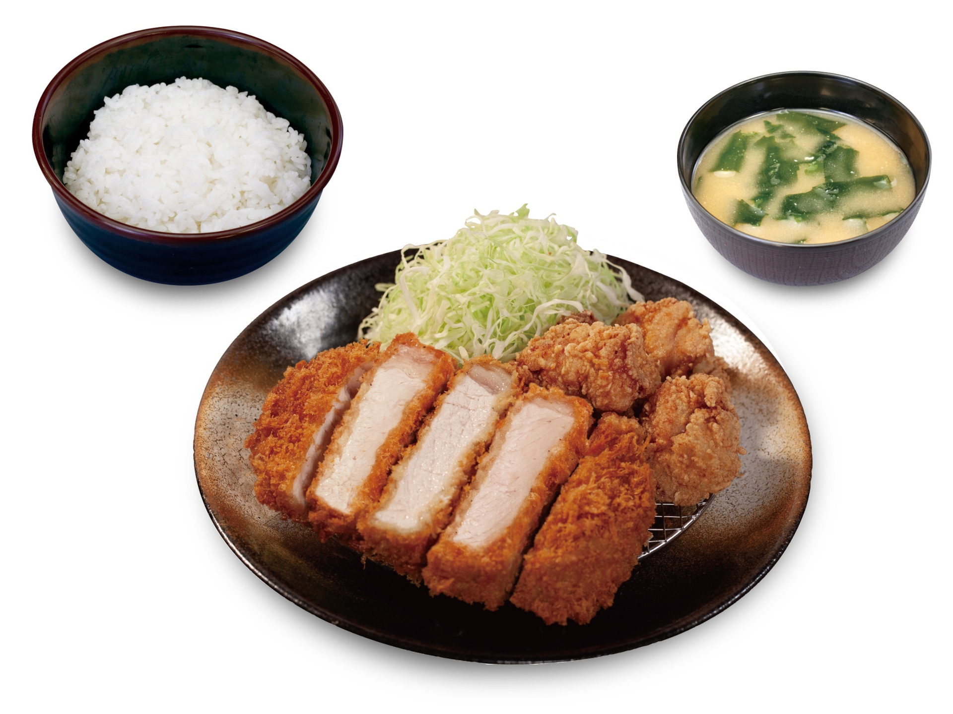 超厚切りロースかつ＆唐揚げ定食（1290円）