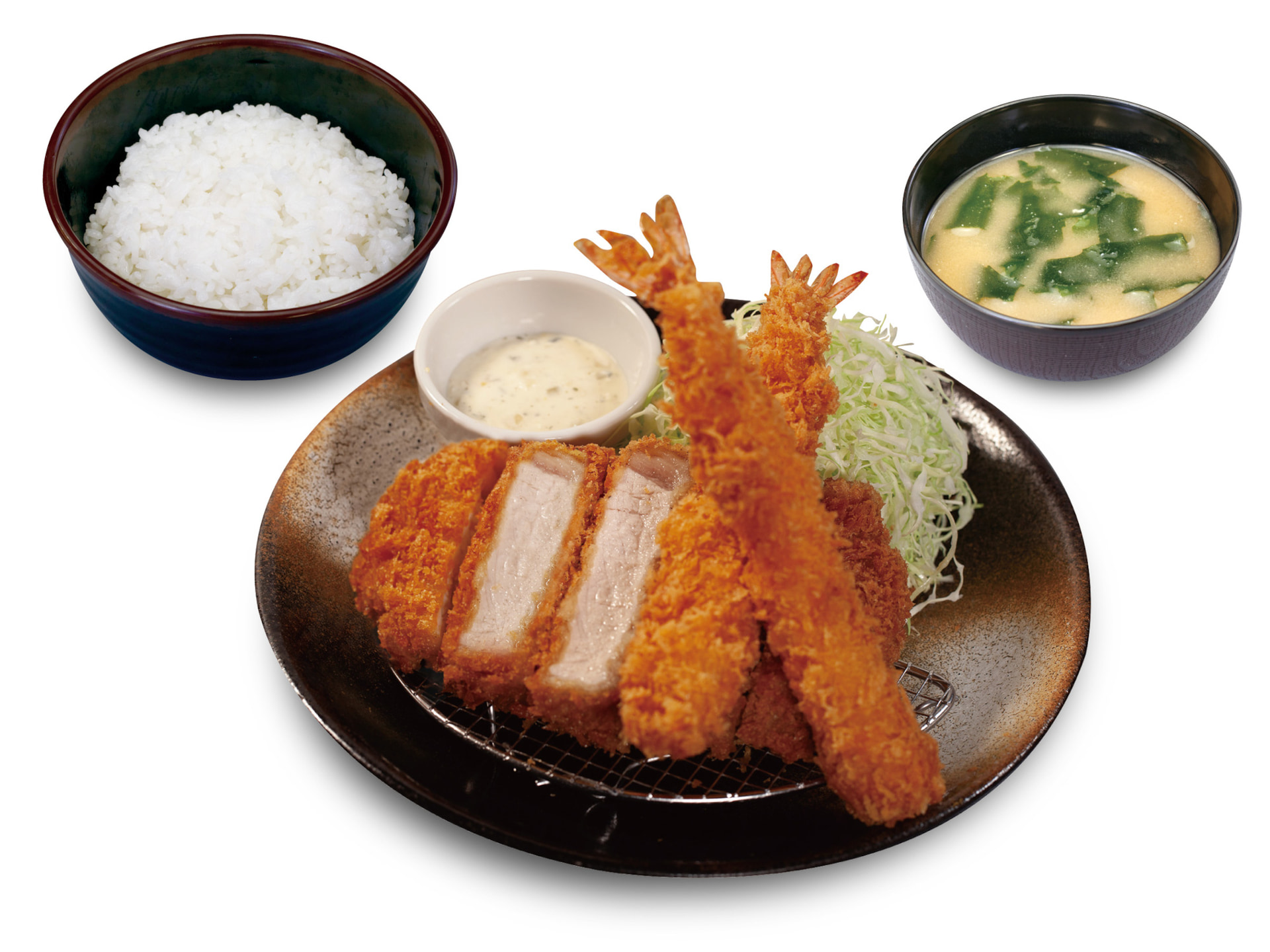 超厚切りロースかつ＆海老フライ（2尾）定食（1570円）