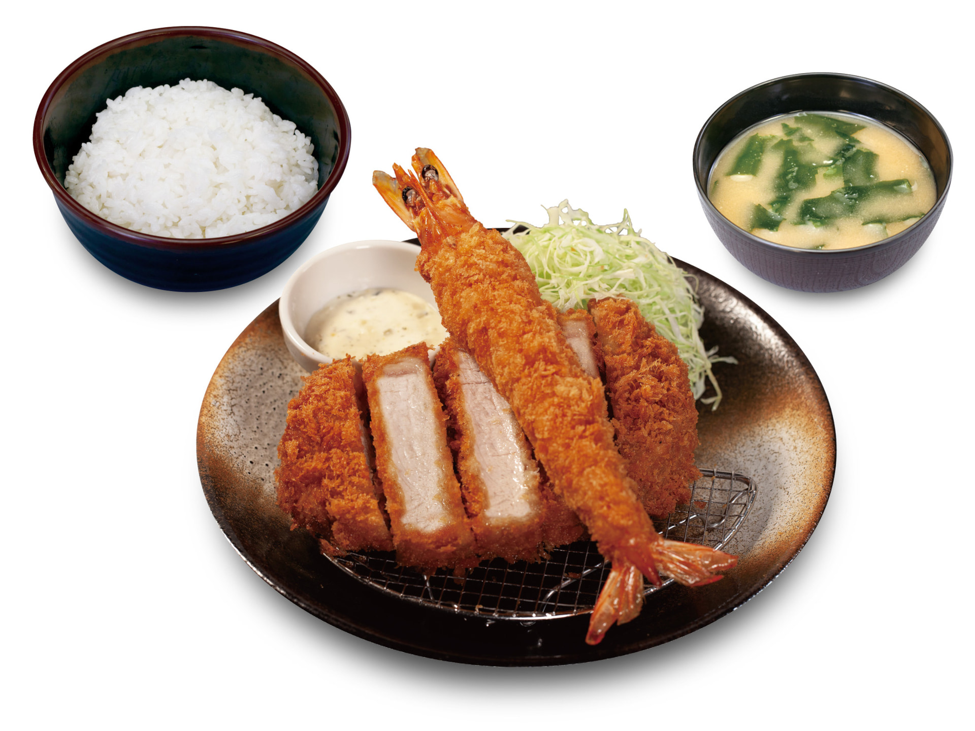 超厚切りロースかつ＆有頭大海老フライ（1尾）定食（1490円）