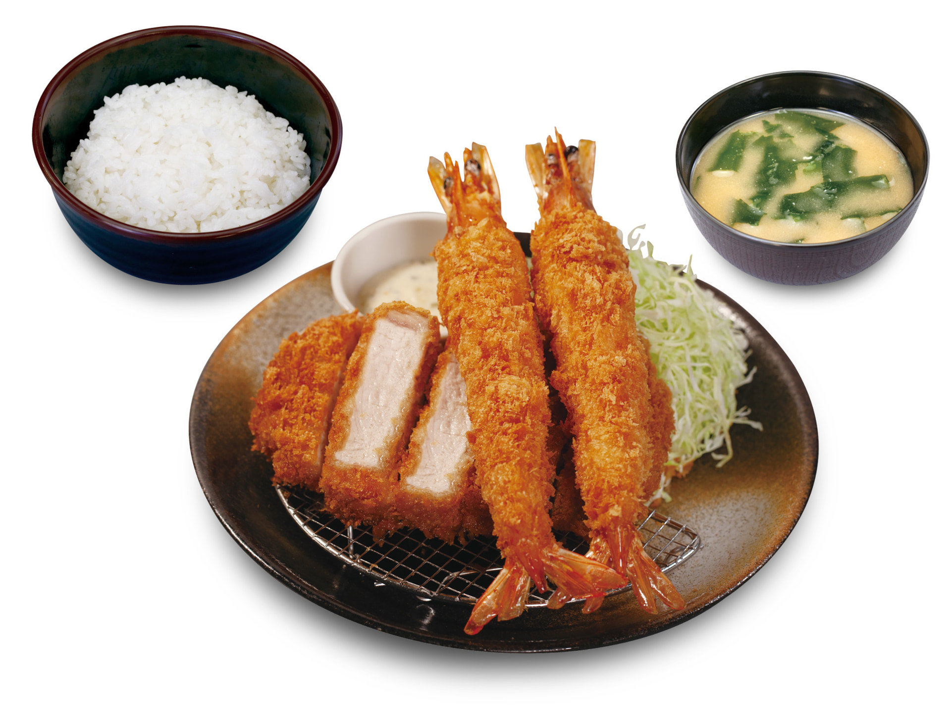 超厚切りロースかつ＆有頭大海老フライ（2尾）定食（1970円）