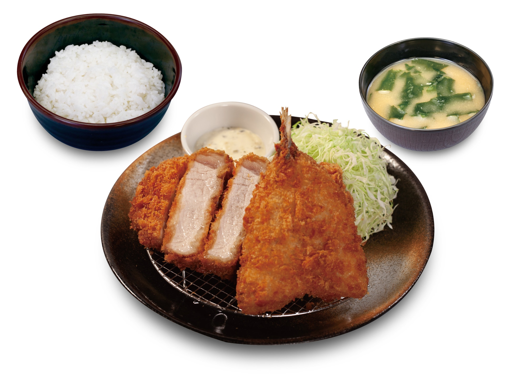 超厚切りロースかつ＆アジフライ定食（1290円）