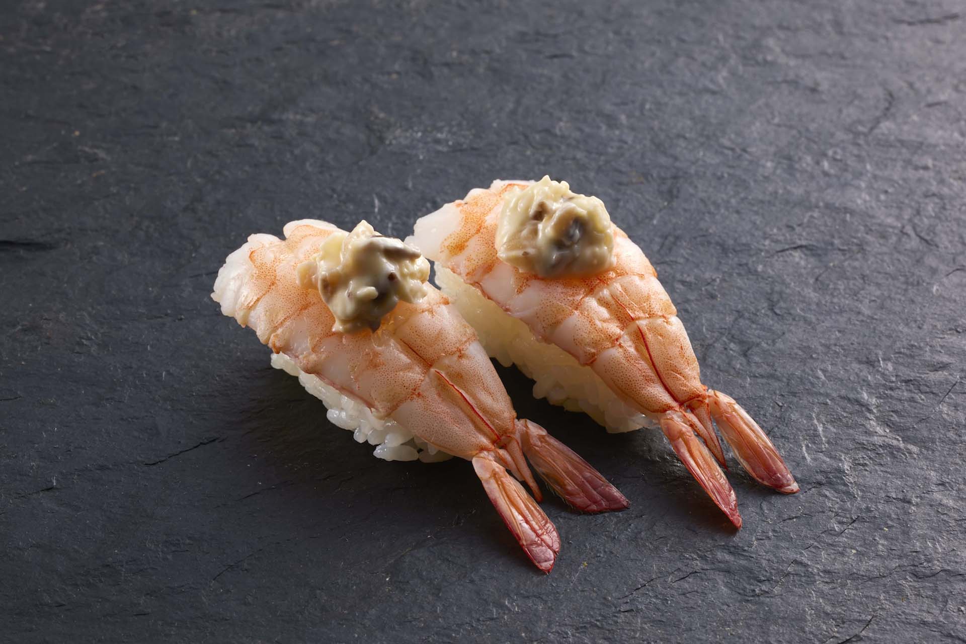 「【いぶりがっこタルタル】海老握り」（264円）